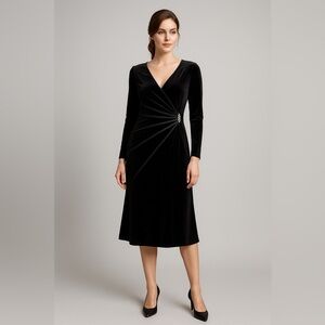 Dress Barn vintage black velvet midi sheath dress size 8 formal cocktail holiday